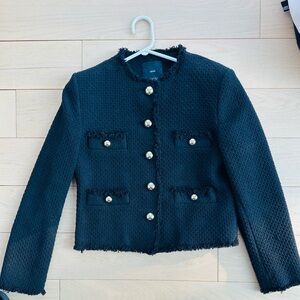 Mango Black Tweed Blazer with Gold Buttons